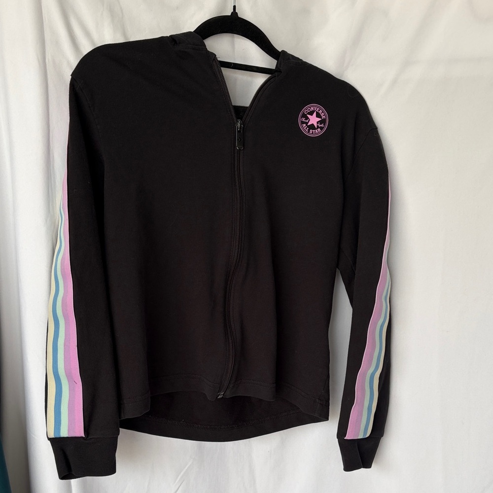 Converse Black Hoodie with Pastel Stripe Sleeves
